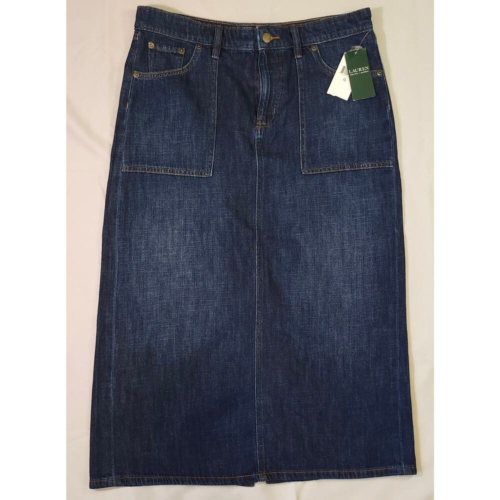 Ralph Lauren Women's Blue Denim Midi Skirt 5 pockets, Size 10